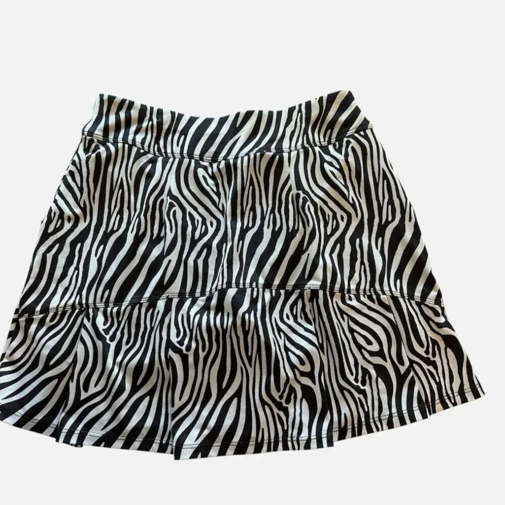 Women's Small Black White Zebra Athletic Sports Casual Mini Soft Stretch Skirt